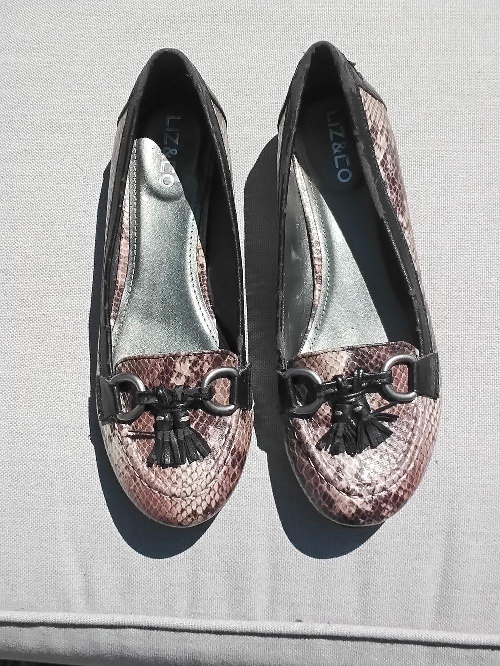 liz & co. Brown Snake-Print Tassel Loafers